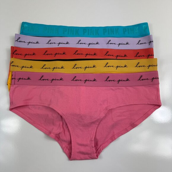 PINK Victoria's Secret Lot of 5 XL Hipster Hiphugger Logo Band Panties Underwear - Picture 1 of 11